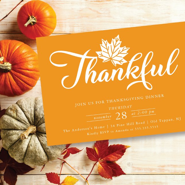Modern Thankful Thanksgiving Dinner Invitation (Creator Uploaded)