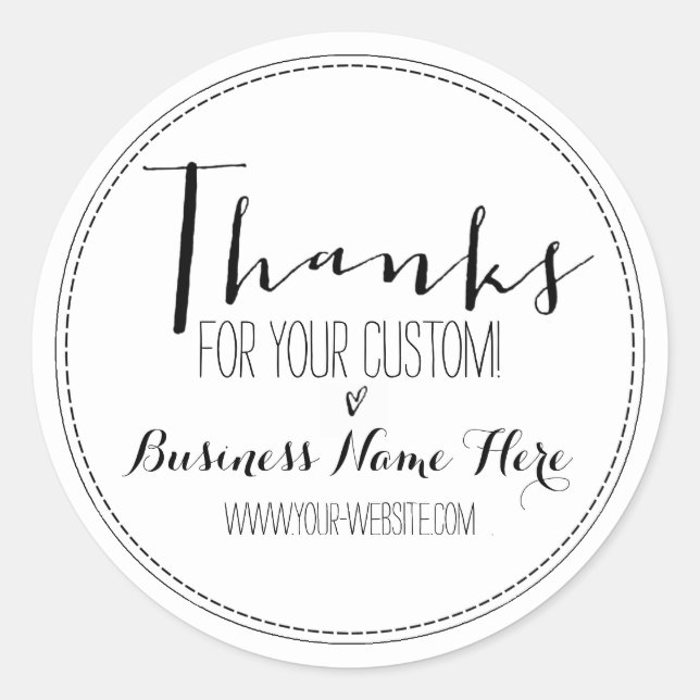 Modern "Thanks For Your Custom!" Business Classic Round Sticker (Front)