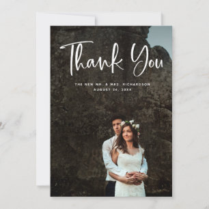 Modern Thanks   White Script and Wedding Photo Thank You Card