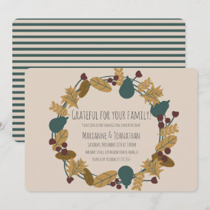 Modern Thanksgiving Dinner Grateful Wreath Invitation