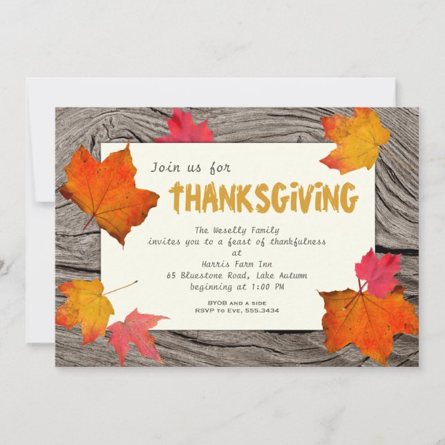 Modern Thanksgiving Dinner Invitation Fall Theme (Front)