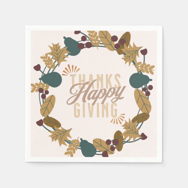Modern Thanksgiving Dinner Party Wreath  Napkin (Front)