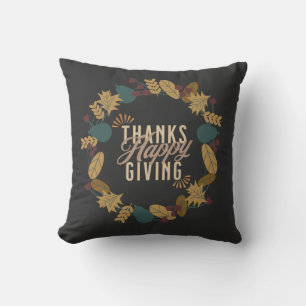 Modern Thanksgiving Dinner Party Wreath  Throw Pillow