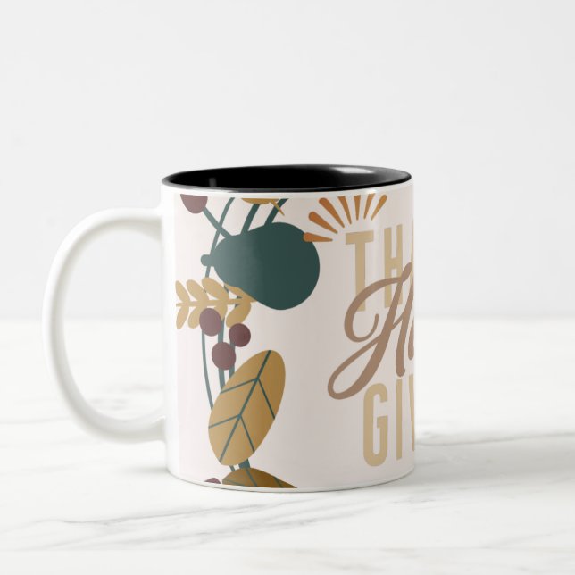 Modern Thanksgiving Dinner Party Wreath  Two-Tone Coffee Mug (Left)
