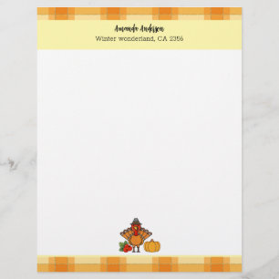 Modern Thanksgiving Turkey Pumpkin Orange Gingham  Letterhead