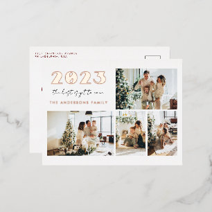 Modern The Best is Yet to Come New Year 4 Photo Foil Holiday Postcard