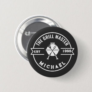 Modern The Grill Master Established Year Name 2 Inch Round Button