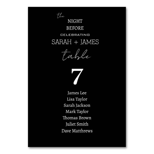 Modern the Night Before Wedding Seating Chart Table Number (Front)