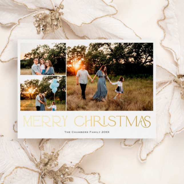 Modern thee photo Merry Christmas  Foil Holiday Card (Creator Uploaded)