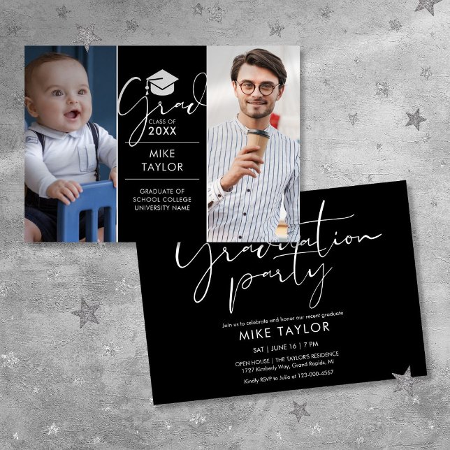 Modern Then And Now 2 Photo Graduation Party Invitation (Modern Then And Now 2 Photo Graduation Party Invitation)