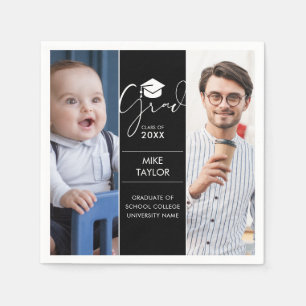Modern Then And Now 2 Photo Graduation Party Napkin