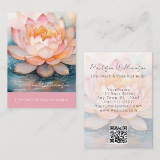 Modern Therapist Spa Yoga Zen Pink Lotus Flower QR Business Card