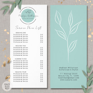 Modern Therapist Stylist Spa Botanical Price List Rack Card