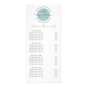 Modern Therapist Stylist Spa Botanical Price List Rack Card