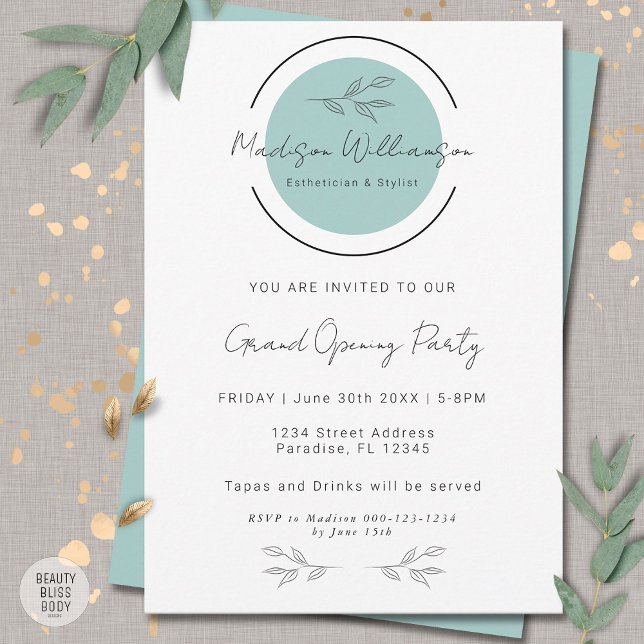 Modern Therapist Stylist Spa Minimalist Botanical  Invitation (Creator Uploaded)