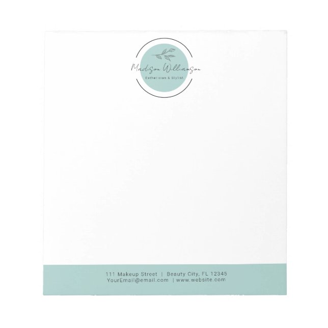 Modern Therapist Stylist Spa Minimalist Botanical  Notepad (Front)