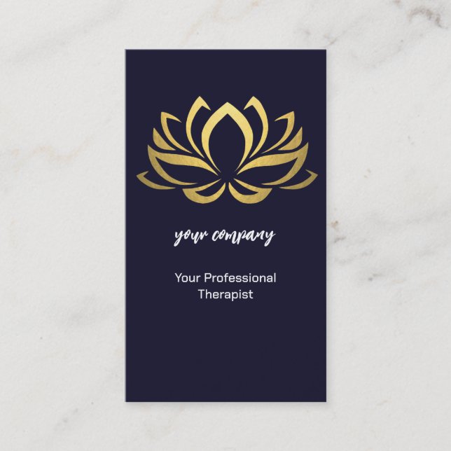 Modern Therapist Wellness Holographic Gold Lotus Business Card (Front)