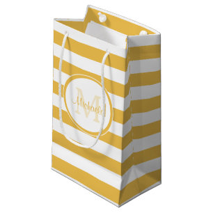 Modern Thick Golden Yellow Stripes With Name Small Gift Bag