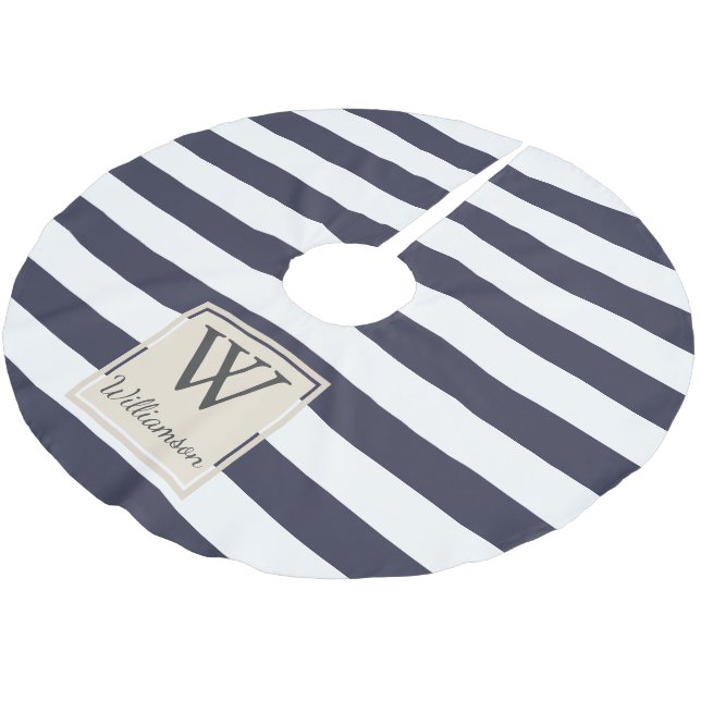 Modern Thick White Nautical Stripes Brushed Polyester Tree Skirt (Angled)