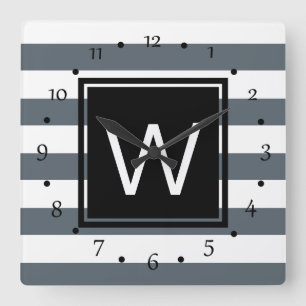 Modern Thick White Stripes Personalized Square Wall Clock