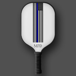 Modern Thin Blue Line Law Police Officer Monogram Pickleball Paddle