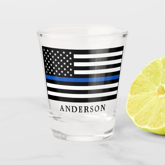 Modern Thin Blue Line Personalized Police Officer  Shot Glass (Front)