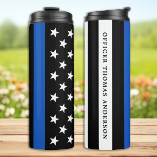Modern Thin Blue Line Personalized Police Officer  Thermal Tumbler
