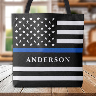 Modern Thin Blue Line Personalized Police Officer  Tote Bag