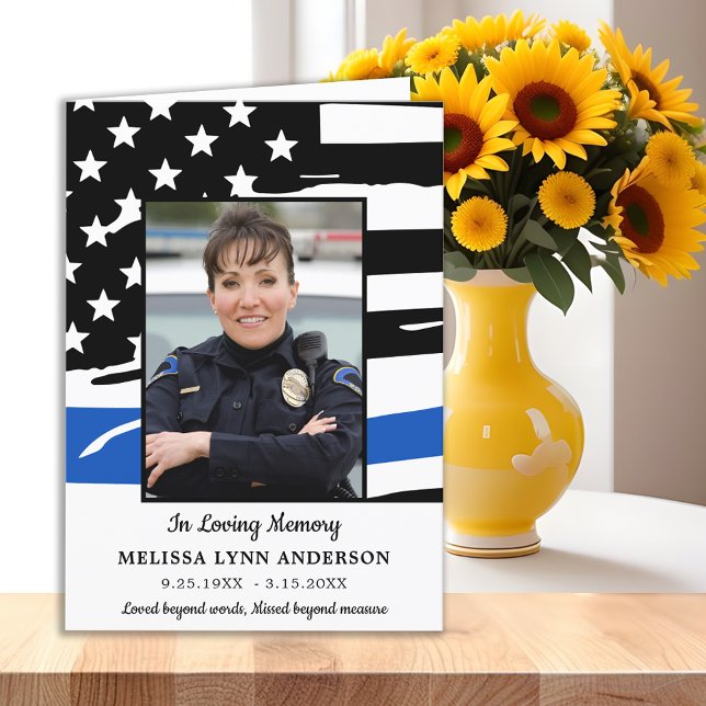 Modern Thin Blue Line Police Memorial Funeral Thank You Card (Creator Uploaded)