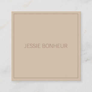 Modern Thin Frame & Your Name Taupe Square Business Card