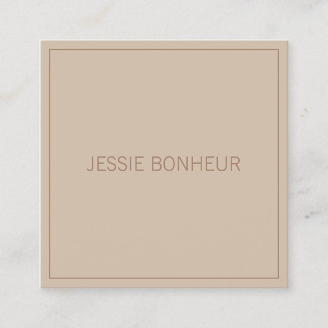 Modern Thin Frame & Your Name | Taupe Square Business Card (Front)