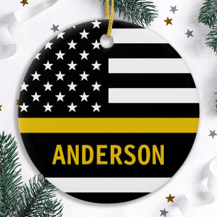 Modern Thin Gold Line Personalized 911 Dispatcher Ceramic Ornament
