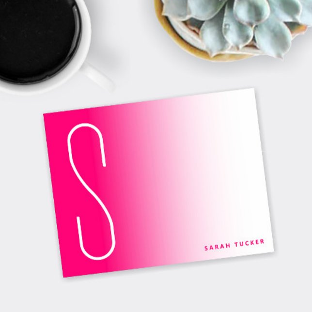 Modern Thin Monogram Hot Pink Fade Professional Card (Creator Uploaded)