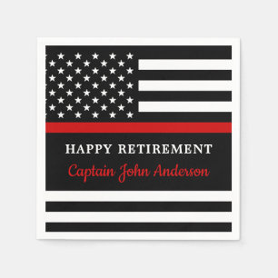 Modern Thin Red Line Firefighter Happy Retirement Napkin