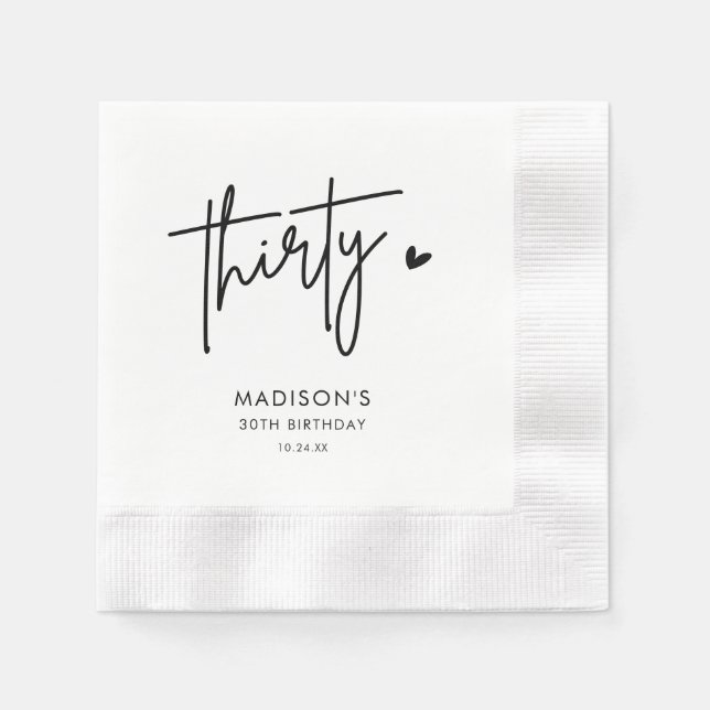 Modern Thirty 30th Adult Birthday Party Napkins (Front)