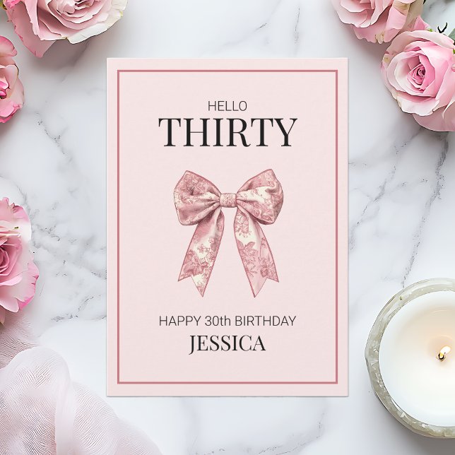 Modern Thirty Elegant Pink Bow Happy 30th Birthday Card (Modern Thirty Elegant Pink Bow Happy 30th Birthday Card)