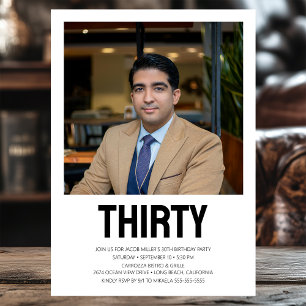 Modern THIRTY Photo 30th Birthday Party Invitation