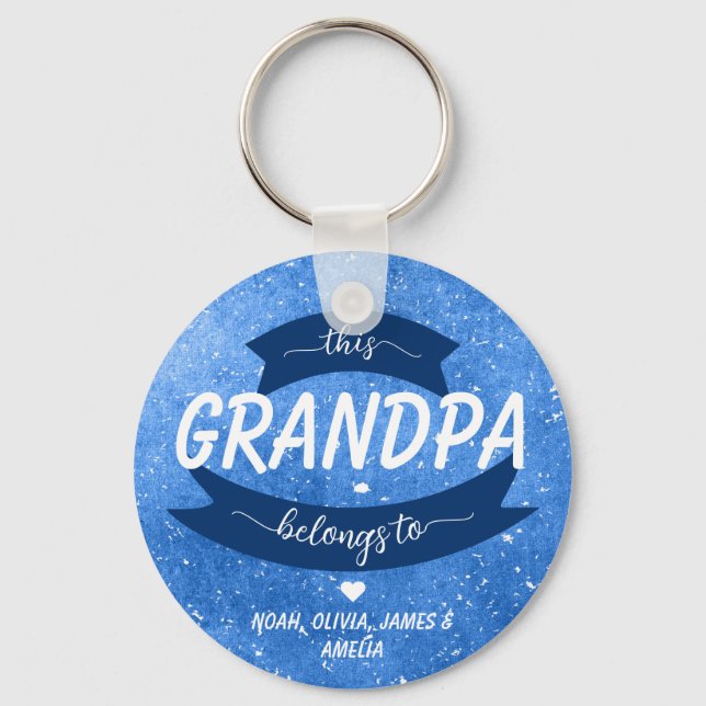 Modern This Grandpa Belongs To Father's Day Blue Keychain (Front)