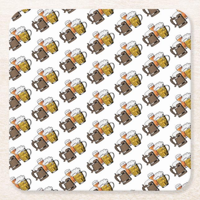 Modern THREE CHEERS BEERS Fun Decorative Cartoon Square Paper Coaster (Front)