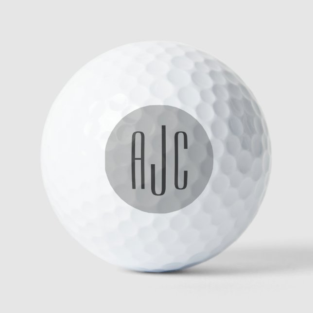 Modern Three Letter Monogram Black Grey Golf Balls (Front)