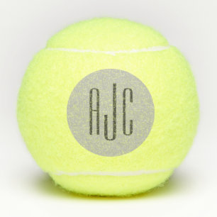 Modern Three Letter Monogram Black Grey Tennis Balls