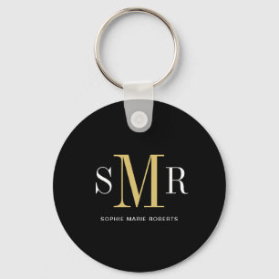 Modern three letter monogram initials name keychain