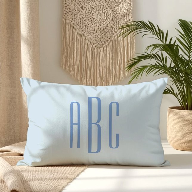 Modern Three Letter Monogram Light Blue Lumbar Pillow (Modern Three Letter Monogram Light Blue Lumbar Pillow)