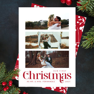 Modern Three Photo Collage Elegant Christmas Holiday Card