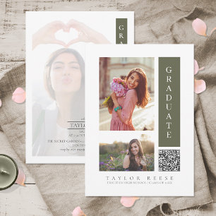 Modern Three Photo Graduation QR Code ID1099 Invitation