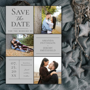 Modern Three Photo   Grey Save the Date