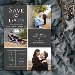 Modern Three Photo   Grey Save the Date