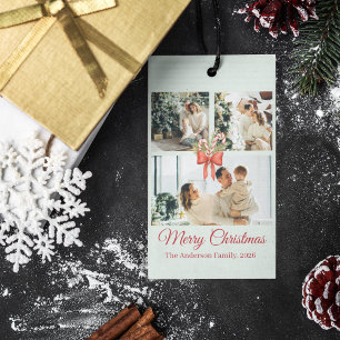 Modern Three-Photo Holiday Family Collage Gift Tags
