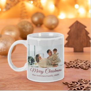 Modern Three-Photo Holiday Family Collage Large Coffee Mug