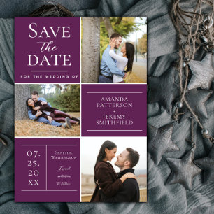 Modern Three Photo Magenta Save the Date